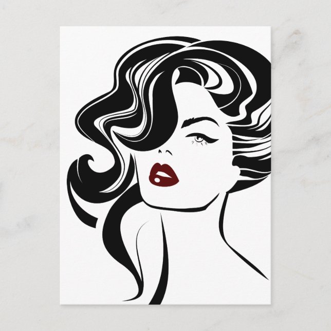 Postal labios rojos retro chica (Anverso)