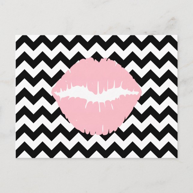 Postal Labios rosados sobre zigzag blanco y negro (Anverso)
