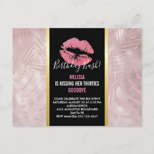 Postal Labios rosados y hojas tropicales de oro Rosa Cump