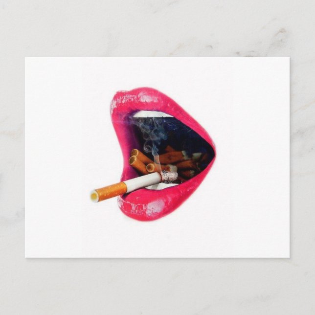 Postal Labios rosas con un cigarrillo (Anverso)