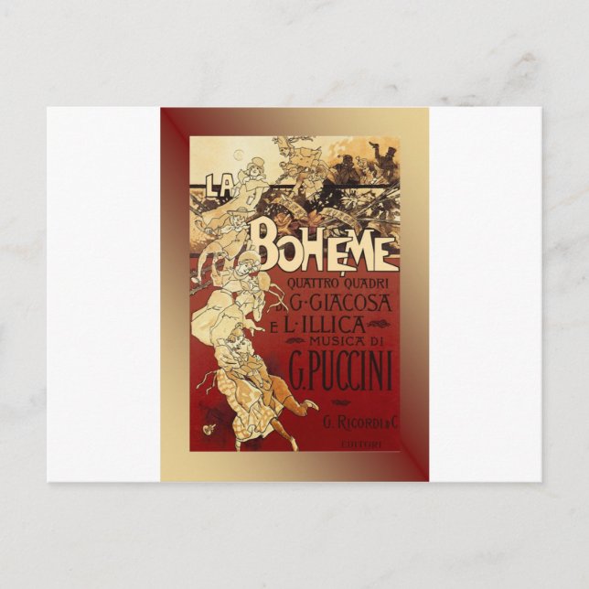 Postal LaBoheme ~ Opera Puccini 1896 con fondo (Anverso)
