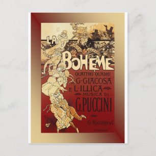 Postal LaBoheme ~ Opera Puccini 1896 con fondo