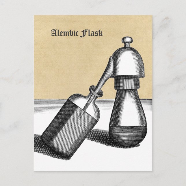 Postal Laboratorio de Alquimia Medieval de Flask Alembic (Anverso)