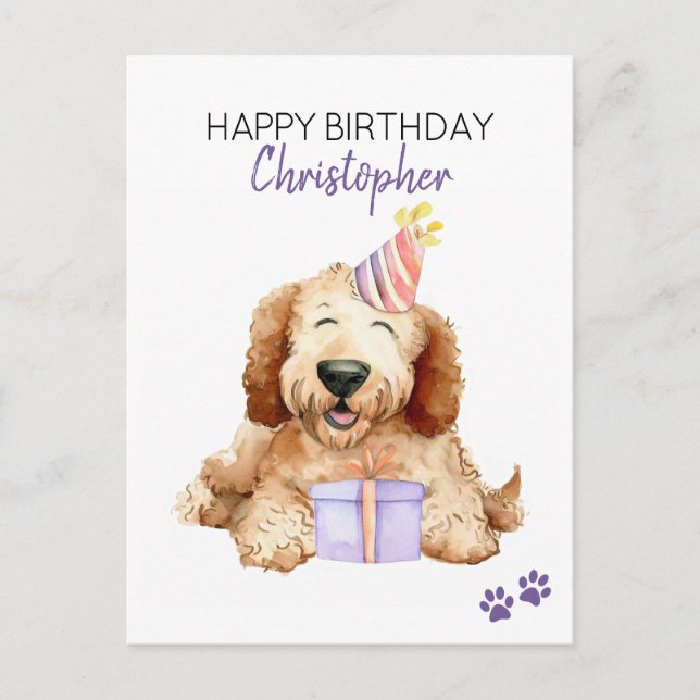 Postal Labradoodle Perro Cumpleaños Feliz Personalizado (Anverso)