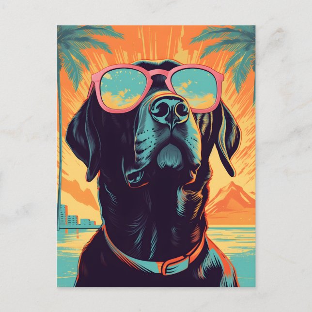 Postal Labrador con gafas de sol en la playa (Anverso)