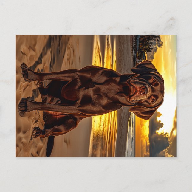 Postal Labrador de chocolate al atardecer (Anverso)