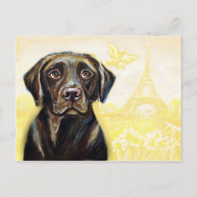 Postal Labrador de chocolate en París (Anverso)
