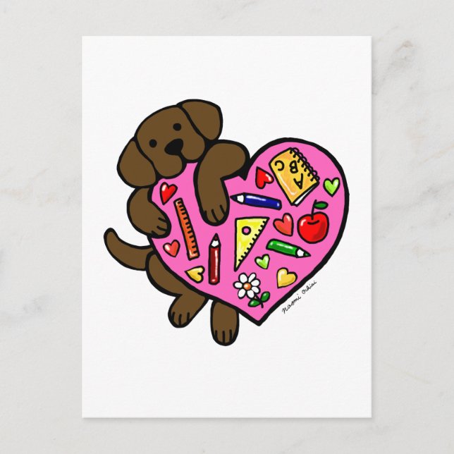 Postal Labrador de chocolate y Personalizado del corazón  (Anverso)