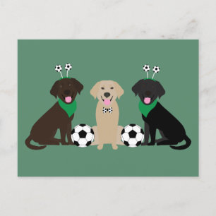 Postal Labrador de perros jugando al fútbol