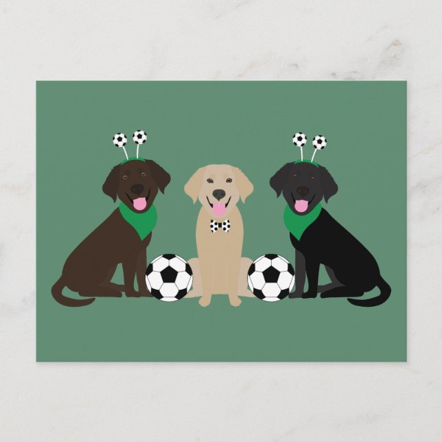 Postal Labrador de perros jugando al fútbol (Anverso)