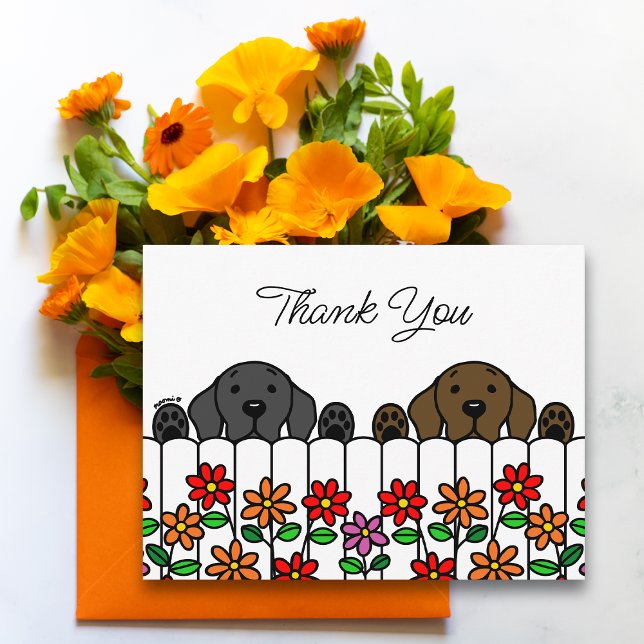 Postal Labrador Duo Watyou Gracias Postcard (Labrador Watching You Thank You Postcard for Labrador Owners.  Black Lab and Chocolate Lab Design.)