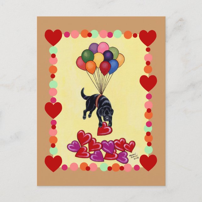 Postal Labrador negro coleccionando LOVE (enmarcado) (Anverso)