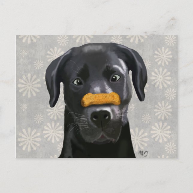 Postal Labrador negro con huesos en la nariz 2 (Anverso)
