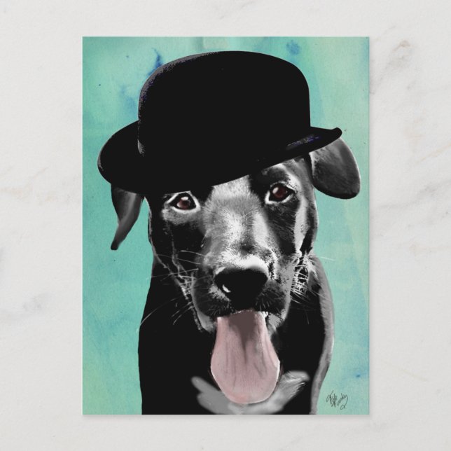 Postal Labrador negro en Gorra Bowler (Anverso)