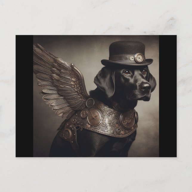 Postal Labrador negro Steampunk (Anverso)