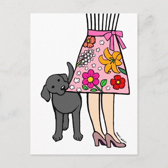 Postal Labrador negro y Personalizado de falda de mamá (Anverso)