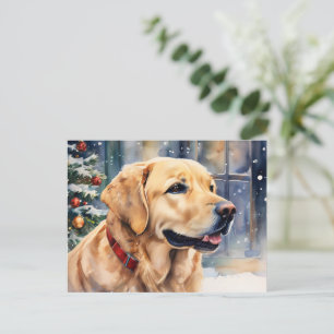 Postal Labrador Retriever de Navidad en Aquarela de Agua
