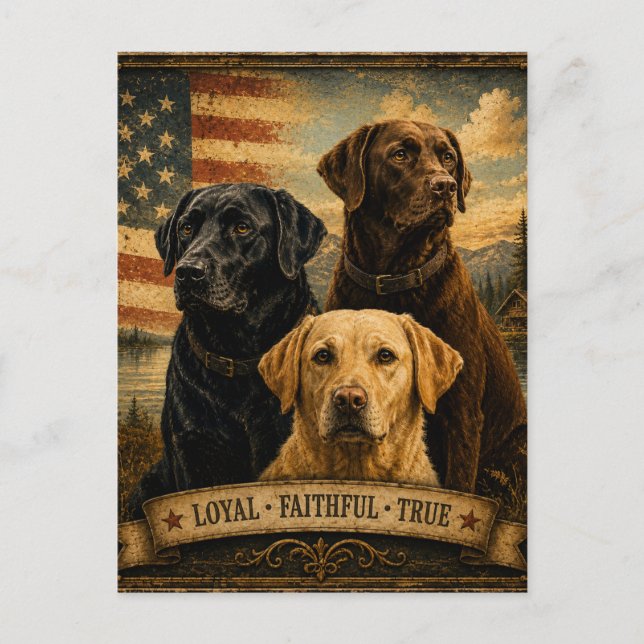 Postal  Labrador Retriever Rustic American Flag  (Anverso)