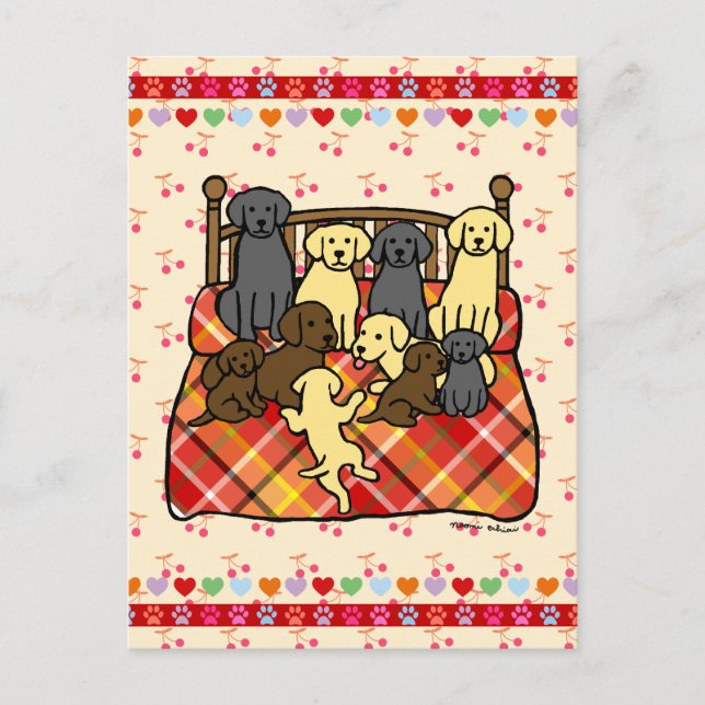 Postal Labradores en la cama King Size (Anverso)