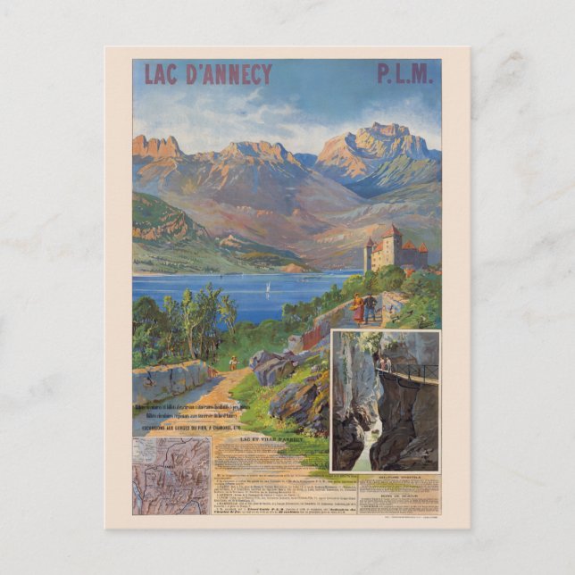 Postal Lac d'Annecy PLM France Vintage Poster 1890 (Anverso)