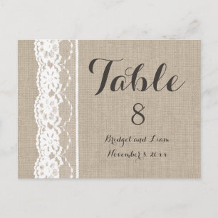 Postal Lace en blanco en el número de la tabla Burlap