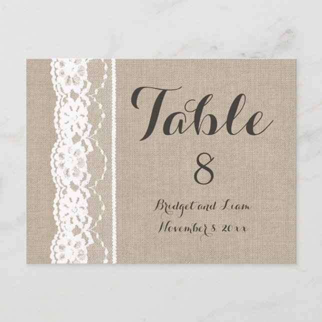 Postal Lace en blanco en el número de la tabla Burlap (Anverso)