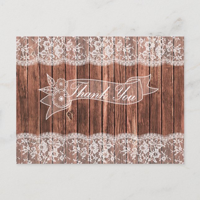 Postal Lace y Barn Wood Rustic Country Gracias (Anverso)