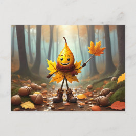 Postal Lachendes Männlein als Herbstblatt
