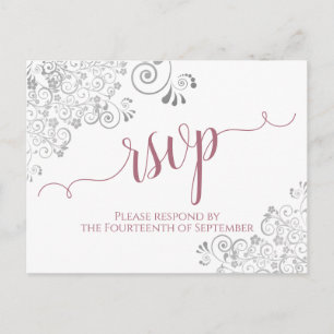 Postal Lacy Calligraphy Dusty Rosa White Wedding RSVP