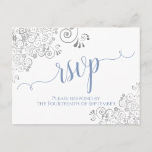 Postal Lacy Calligraphy Light Blue en la boda blanca RSVP
