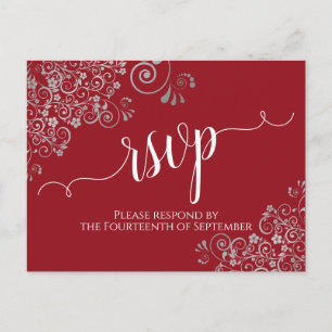 Postal Lacy Calligraphy & Silver Frills Red Wedding RSVP