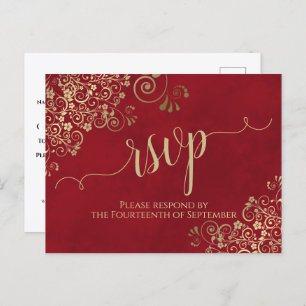 Postal Lacy Gold Caligrafía Elegante Boda Roja RSVP