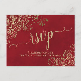 Postal Lacy Gold Caligrafía Elegante Boda Roja RSVP