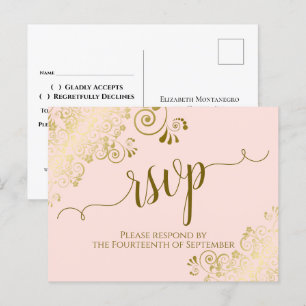 Postal Lacy Gold Caligrafía Rubor Boda rosa RSVP