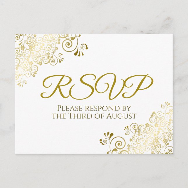 Postal Lacy Ornate Gold Filigree Elegant Wedding RSVP (Anverso)