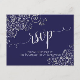 Postal Lacy Silver caligrafía Marina Boda azul RSVP