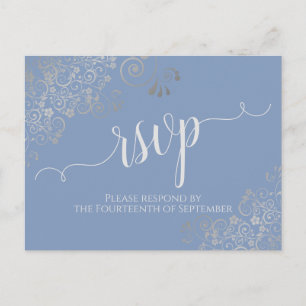 Postal Lacy Silver Caligrafía Matrimonio azul claro RSVP