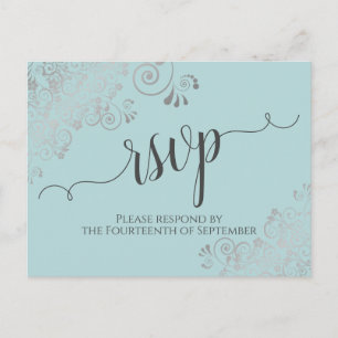 Postal Lacy Silver Caligrafía Mint Boda Verde azulada RSV