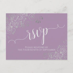 Postal Lacy Silver Caligraphy Lavender Wedding RSVP
