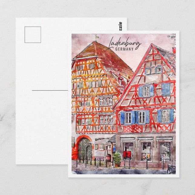 Postal Ladenburg Alemania Travel Place Watercolor (Anverso / Reverso)