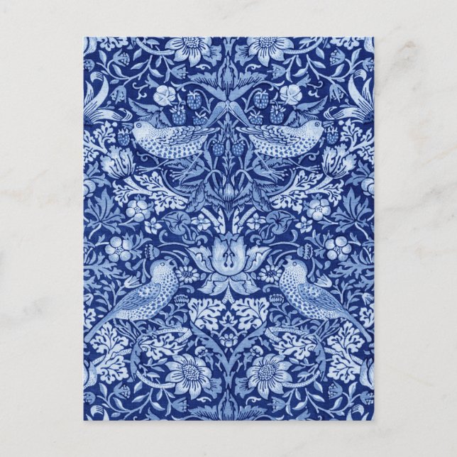 Postal Ladrón de Fresas Azul Monocromo, William Morris (Anverso)