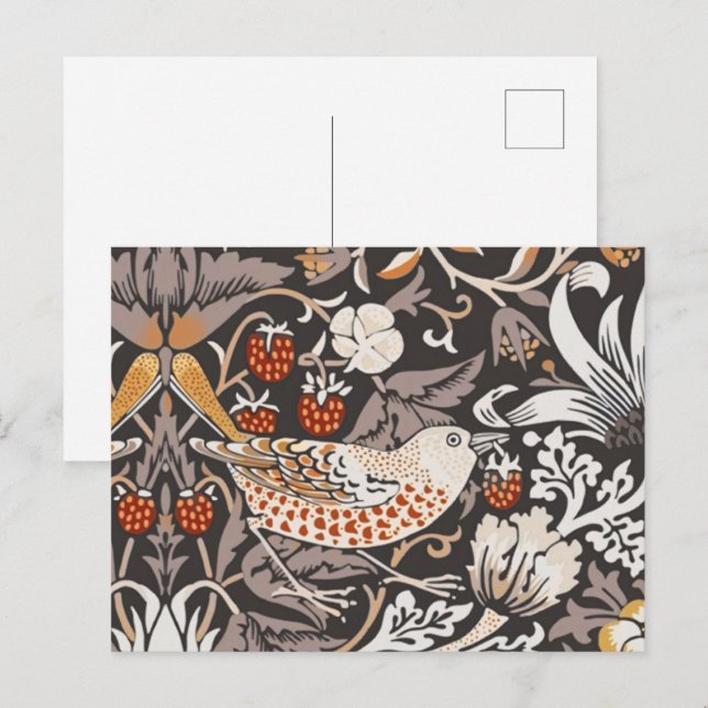 Postal Ladrón de Fresas Carbón Ocre de William Morris (Anverso / Reverso)