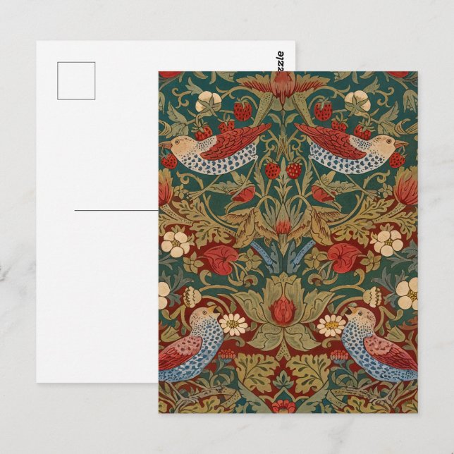 Postal Ladrón de Fresas Morris Azul Verde Rojo Arte Flora (Anverso / Reverso)
