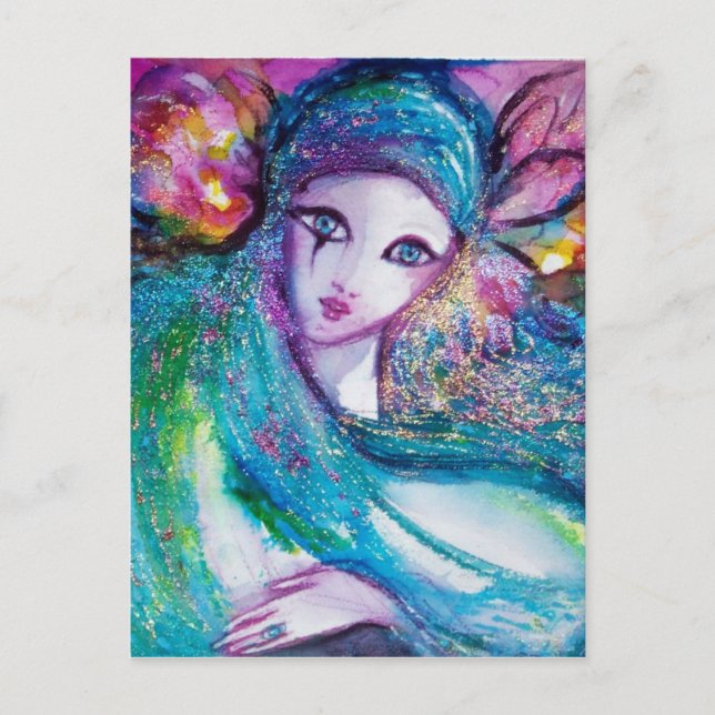 Postal LADY BLUE MASK Venetian Masquerade Fiesta (Anverso)