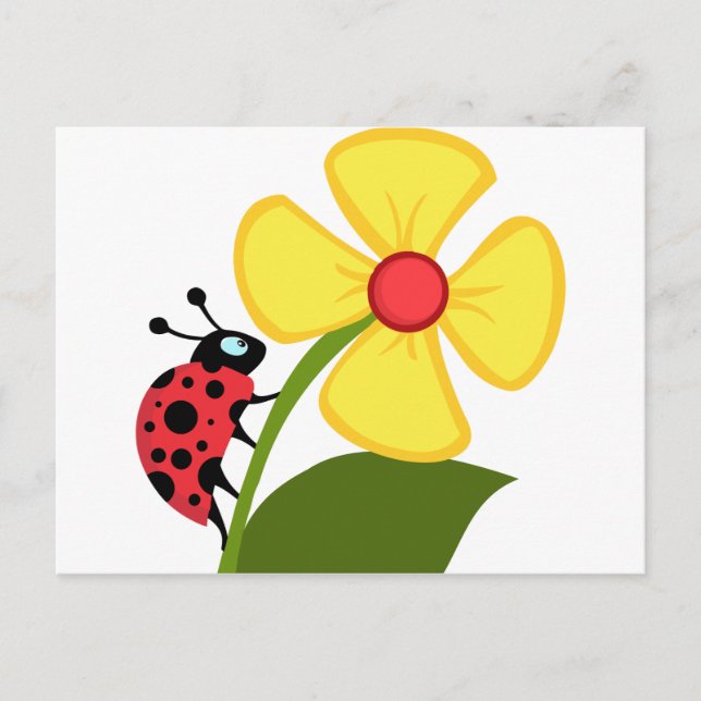 Postal Lady Bug sobre la flor amarilla (Anverso)