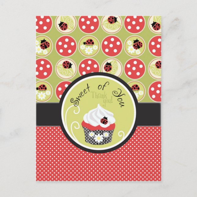 Postal Lady Bug y Cupcake Gracias (Anverso)