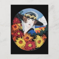 Lady con flores de crisantemo