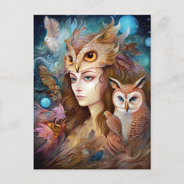 Postal Lady Con Owal Surreal Fantasy Art (Anverso)