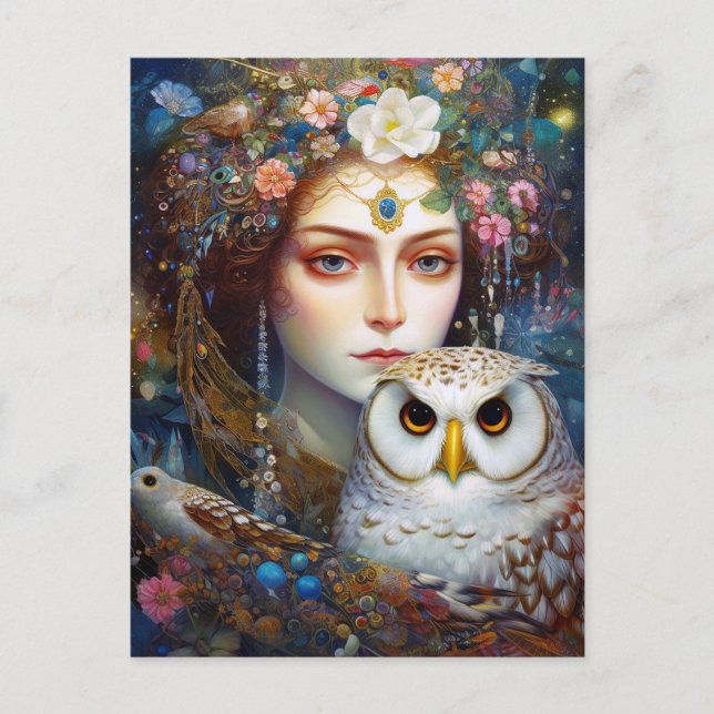 Postal Lady Con Owal Surreal Fantasy Art (Anverso)