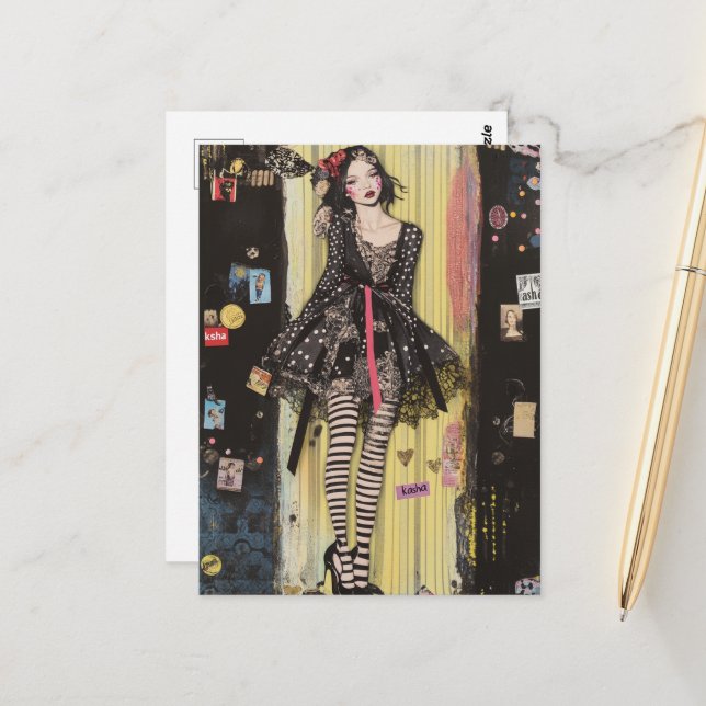 Postal Lady in Black and White Fashion Collage (Anverso/Reverso In Situ)